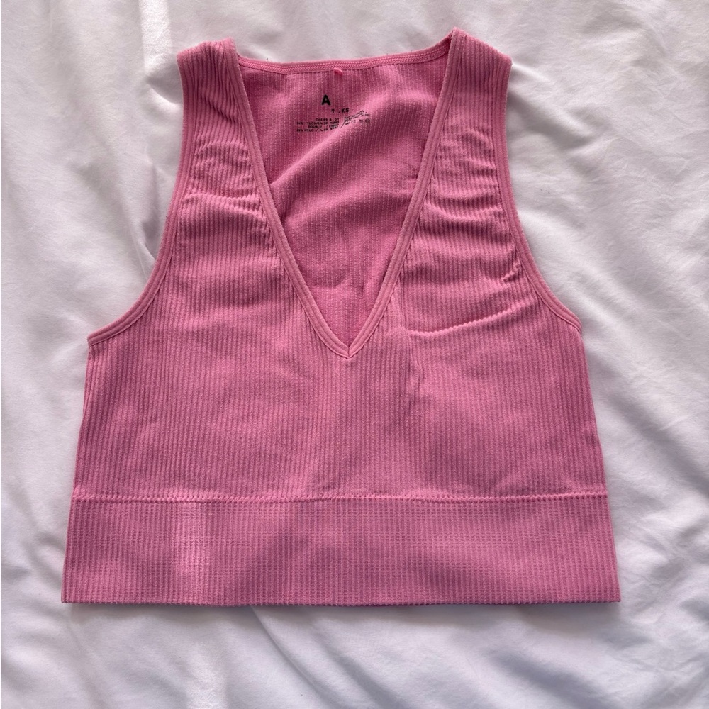Garage Pink Ribbed V-Neck Crop Top